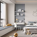 Bright Kids Room Interior With Bed Stuffed Toys And Striped Rug On Wooden Floor