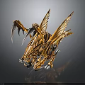 Golden Winged Mythical Creature With Armored Body Sharp Claws And Intricate Design