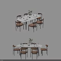 Rectangular And Round Dining Table Set With Chairs And Decorative Plants For Home 3d model