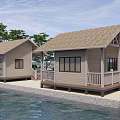 Waterfront Detached Villa With Thatched Roof Light Beige Exterior And White Railings