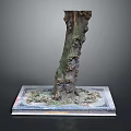 Wooden Stump Decorative Piece With Natural Stone Base And Textured Surface