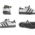 Classic Casual Shoes White Upper Black Stripes Golden Logo Black Laces Rubber Toe Cap