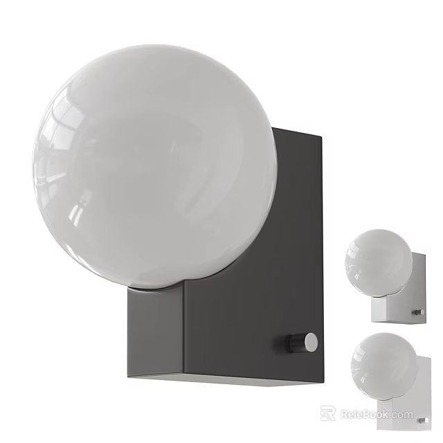 Modern Minimalist Table Lamp With White Spherical Lampshade And Black Square Base 3d model 