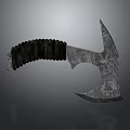 Medieval Axe Weapon Design With Black Braided Handle And Textured Metal Blade
