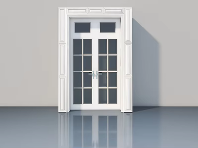 White Swing Door With Glass Panes And Decorative Frame For Modern Home Interior 3d model