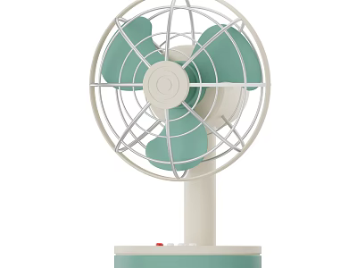 Light Green And White Desktop Air Cooler Fan With Metal Mesh Cover And Stable Base 3d model