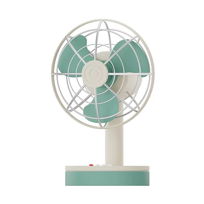 Light Green And White Desktop Air Cooler Fan With Metal Mesh Cover And Stable Base 3d model