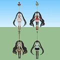 Game and Movie Characters With Long Hair Various Outfits And Decorative Staffs