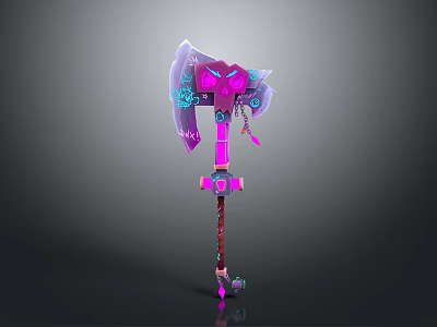 Fantasy Glowing Axe Weapon Design With Purple Pink Accents And Intricate Patterns 3d model