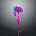 Fantasy Glowing Axe Weapon Design With Purple Pink Accents And Intricate Patterns