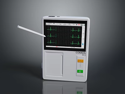 Portable ECG Monitor With Screen Displaying Heart Rate Waveform And Probe 3d model