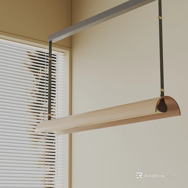 Modern Long Pendant Light With Metal Accents And Blinds In Interior Space 3d model 