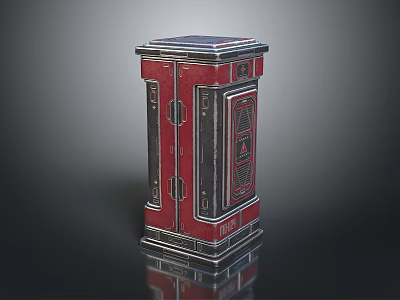 Red Storage Cabinet With Double Doors Black Trim And Decorative Details 3d model
