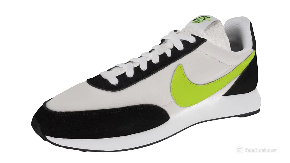 White Black And Neon Green Nike Swoosh Casual Sports Shoes With White Laces 3d model 