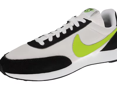 White Black And Neon Green Nike Swoosh Casual Sports Shoes With White Laces 3d model