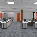 Modern Public Office Space With Wooden Slat Partition Office Desks Computers And Ceiling Lights