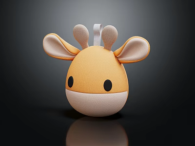 Cute Yellow Beige Giraffe Head Plush Toy With Big Ears And Black Eyes 3d model