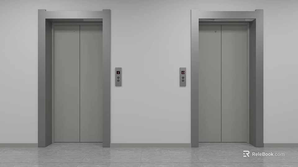Modern Elevator Hallway Interior With Two Elevator Doors Control Panels And White Walls 3d model 