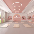 Pink Themed Fitness Studio With Yoga Mats And Mirrors