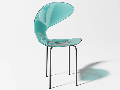 Teal Transparent Single Chair with Curved Backrest and Black Metal Legs 3d model
