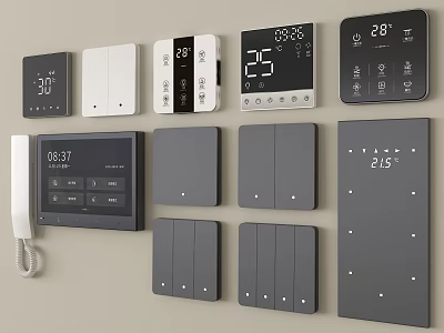 Various Modern Switch Panels Featuring Smart Control Temperature Display And Wall Mounted Design 3d model