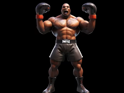 Muscular Game Movie Boxing Character Sporting Black Gloves and PENTLE Shorts 3d model