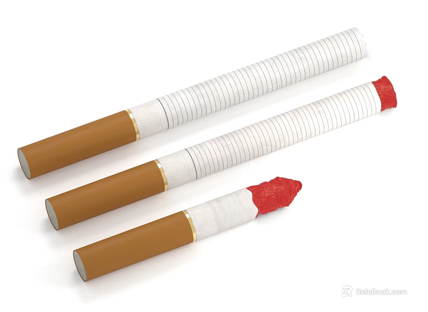 Three Daily Life Essentials Cigarettes with White Body Brown Filter and Red Lit End 3d model 