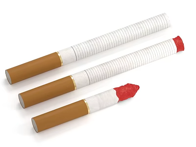 Three Daily Life Essentials Cigarettes with White Body Brown Filter and Red Lit End 3d model