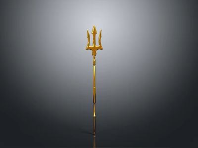 Golden Trident Weapon With Decorative Design And Shiny Metal Finish 3d model