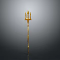 Golden Trident Weapon With Decorative Design And Shiny Metal Finish