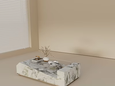 Modern Sofa and Coffee Table Set With Marble Top and Decorative Items 3d model