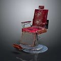 Red Vintage Leather Barber Chair With Metal Base And Footrest