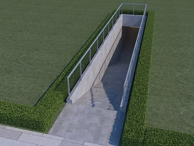 Road Facility Underground Passage Entrance With Concrete Structure Metal Railings Steps And Grass Hedges 3d model