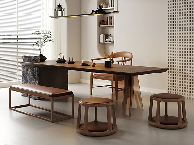New Chinese Style Tea Table and Chair Combination Solid Wood Tea Table Tea Table Tea Room Tea Tasting Area Tea Tray Tea Set Large Plate Table 3d model