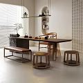 New Chinese Style Tea Table and Chair Combination Solid Wood Tea Table Tea Table Tea Room Tea Tasting Area Tea Tray Tea Set Large Plate Table 3d model
