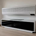 White Sleek Wall Mounted Air Conditioner Fan In Modern Interior With TV Stand