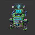 Green Robot Character With HEY Digital Screen Mechanical Arms And Control Panel 3d model