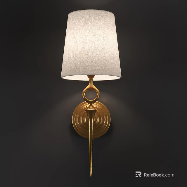 Elegant Modern Wall Lamp With White Fabric Shade And Golden Metal Circular Base 3d model 