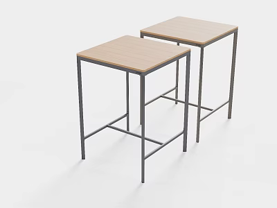 Two Modern Outdoor Tables With Light Wood Tops And Black Metal Legs 3d model