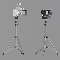 Digital Photography Studio Lighting Equipment Two Tripod Mounted Lights White with Camera and Black with Shade