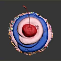 Delicious Cupcake With Blue Pink Frosting Red Cherry Colorful Sprinkles And Brown Paper Liner