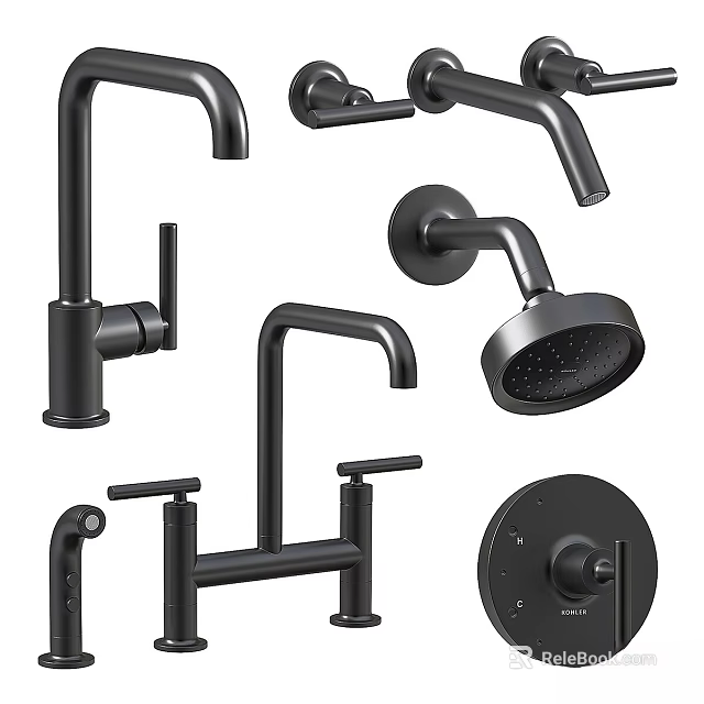 Black Modern Faucets For Kitchen Bathroom And Shower With Sleek Design 3d model 