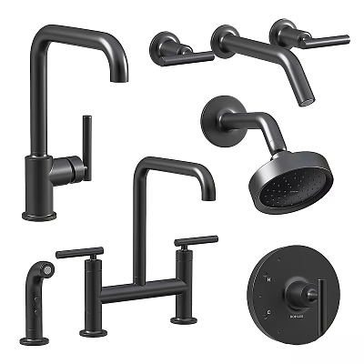 Black Modern Faucets For Kitchen Bathroom And Shower With Sleek Design 3d model