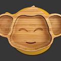 Cute Monkey Shaped Bamboo Household Tray With Smiley Face And Ear Shaped Divided Compartments