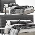 Modern Double Bed With Woven Texture Headboard And Gray White Bedding 3d model