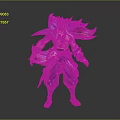 3D Character Model With Long Hair Purple Blue Ornamental Outfit And Decorative Accessories