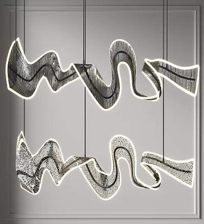 Modern Abstract Curved Chandeliers With Metal Frames And LED Lighting For Interior Design 3d model