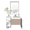 Modern Console Table With Marble Top Gold Frame Mirror And Decorative Vase 3d model
