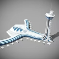 Colorful Cartoon Scenery of Modern Airport with Control Tower Runways and Airplanes