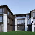 Modern Townhouse Exterior Design With Large Glass Windows White Dark Facade And Green Lawn